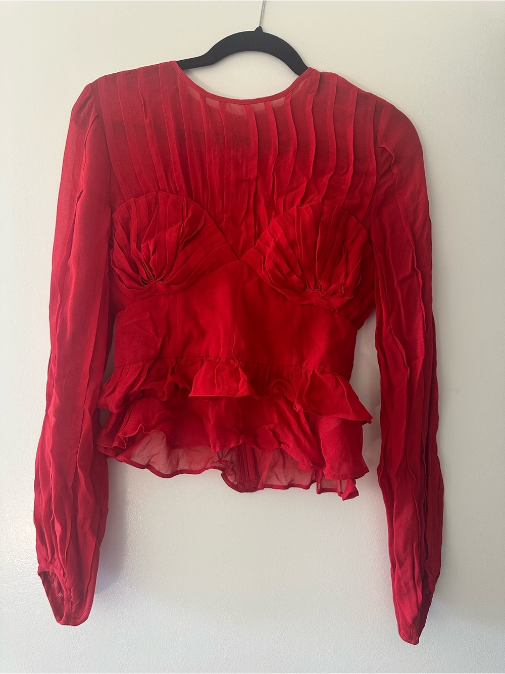 FARM Rio Red Ruffled Sheer Blouse